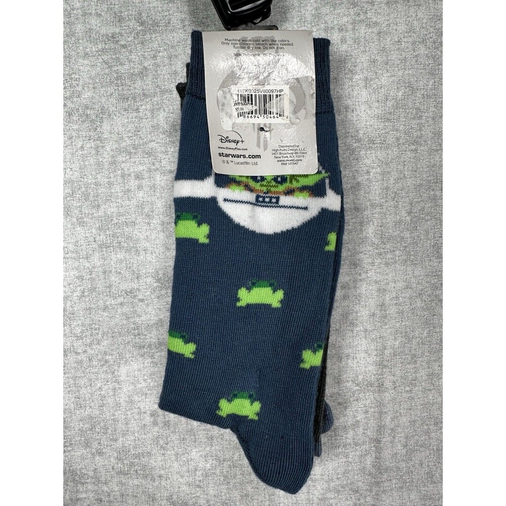 Disney Star Wars Mandalorian & The Child Crew Socks 2 Pair Size Mens 6-12 Frog
